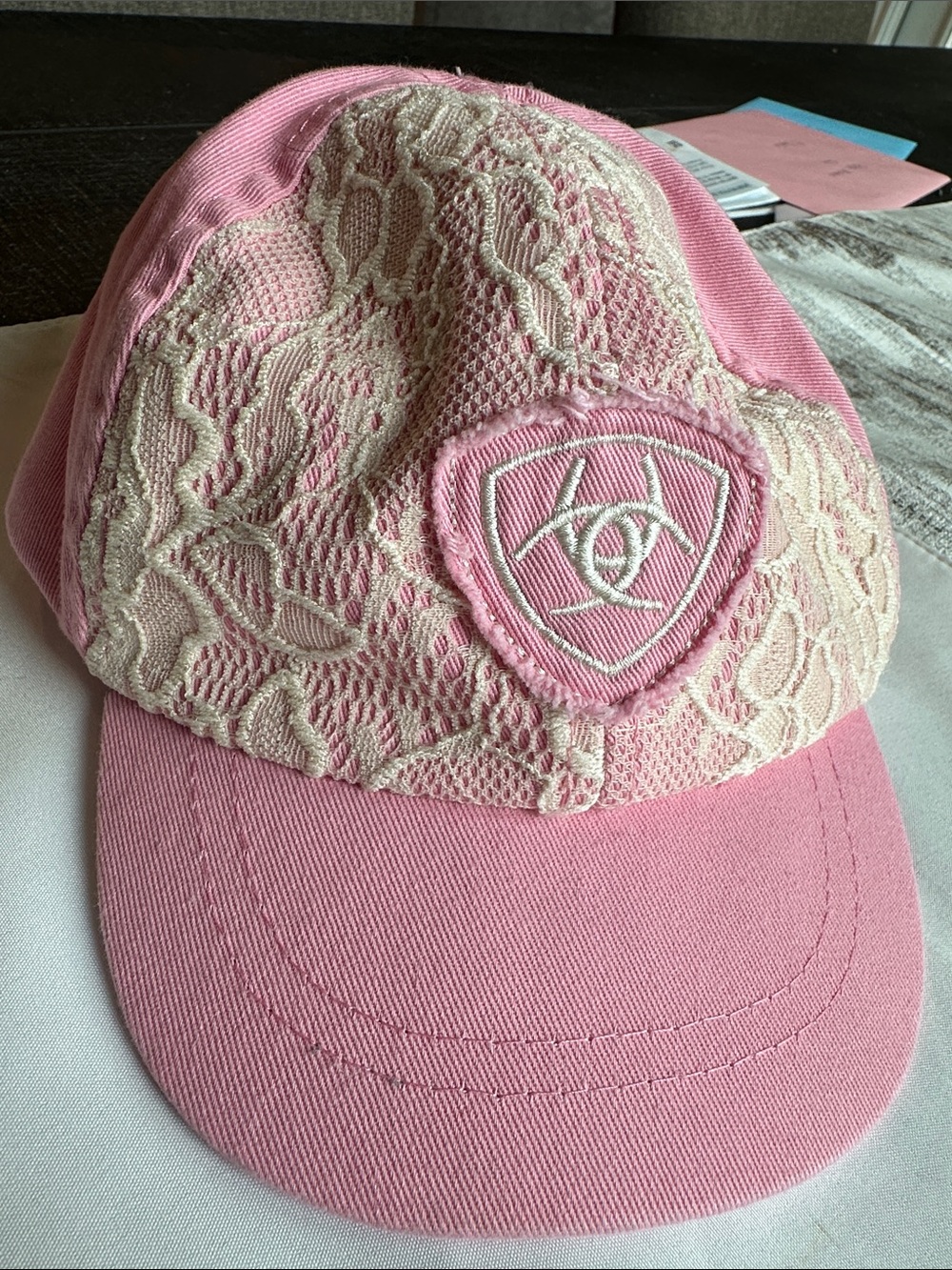 Infant Ariat Pink Lace Baseball Cap with Embroidered Shield Logo